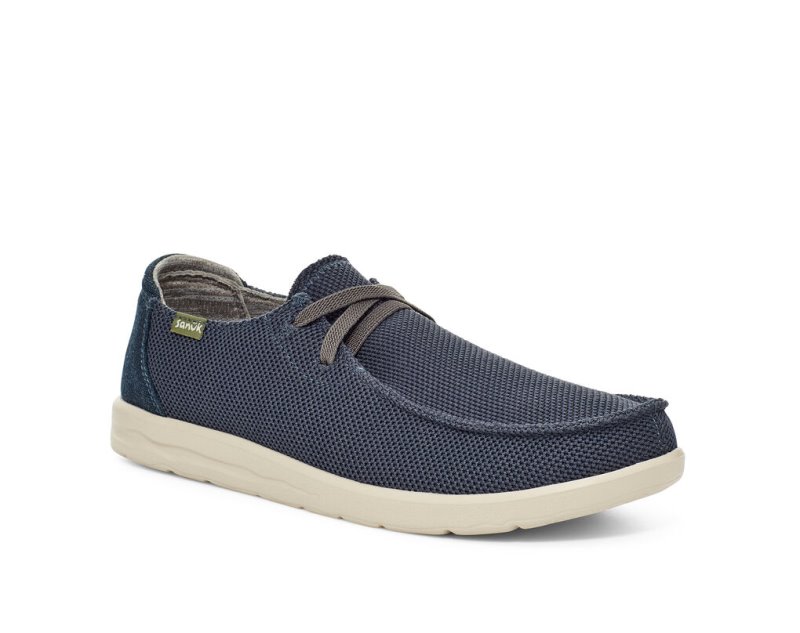 Sanuk Mens Shaka Mesh No-tie Navy Sneakers | DXBEUS093